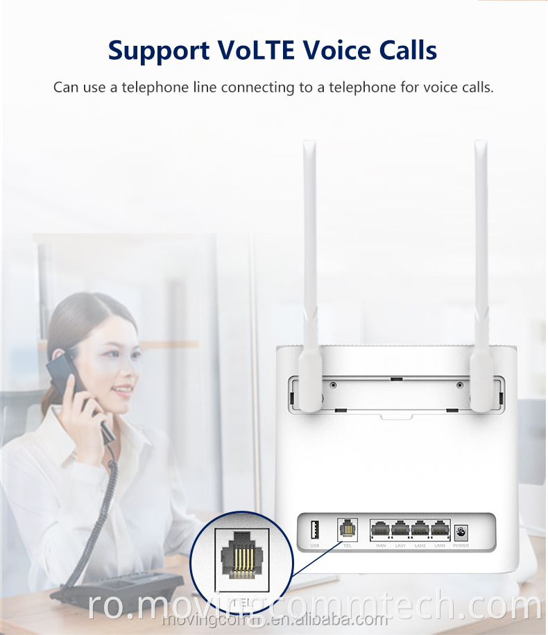 Model C100ev 4G VoLTE Router Caracteristici 4G LTE FDD TDD 2,4GHz Wifi VoLTE Voice Funcție vocală